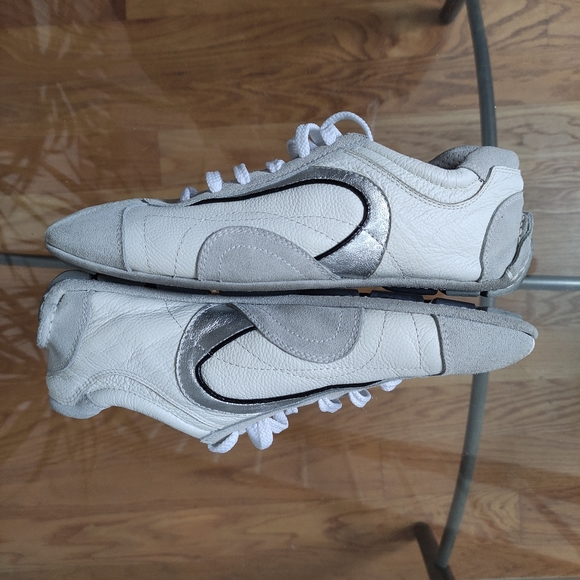 Prada Monte Carlo sneakers suede leather white silver grey women's 39 Fit 8.5 - Picture 4 of 12